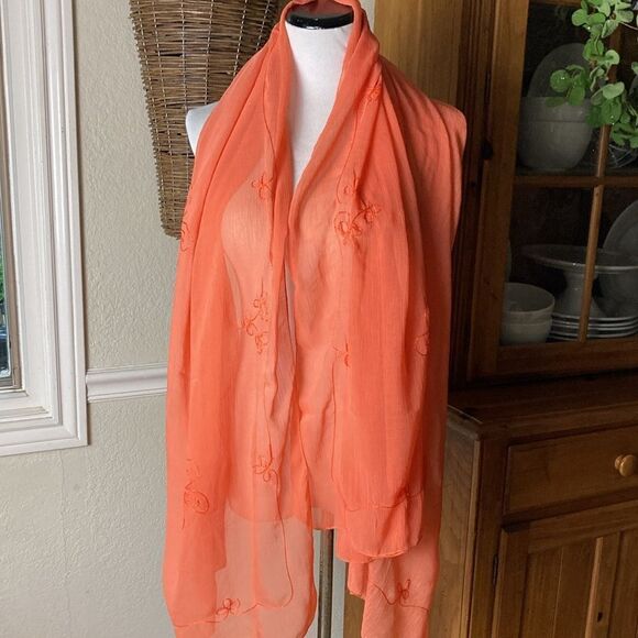 Lightweight Spring Summer Orange Embroidered Neck Scarf 🧣 - Picture 5 of 8